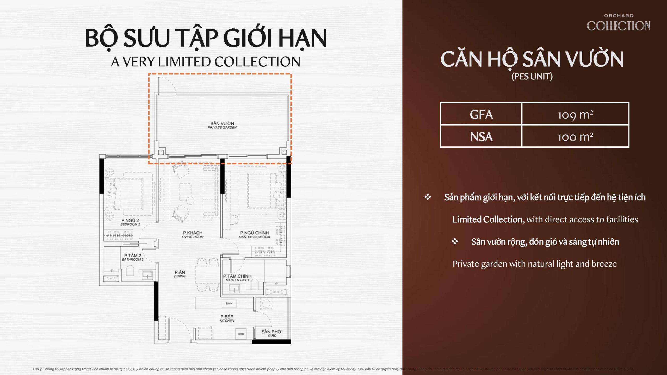 Mặt bằng layout căn hộ 3 phòng ngủ phân khu Orchard Collection dự án Sycamore..