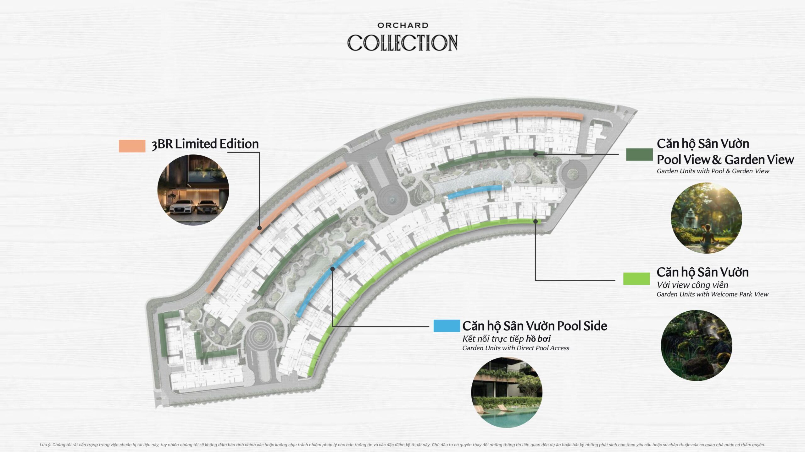 Mặt bằng layout căn hộ 3 phòng ngủ sân vườn phân khu Orchard Collection dự án Sycamore