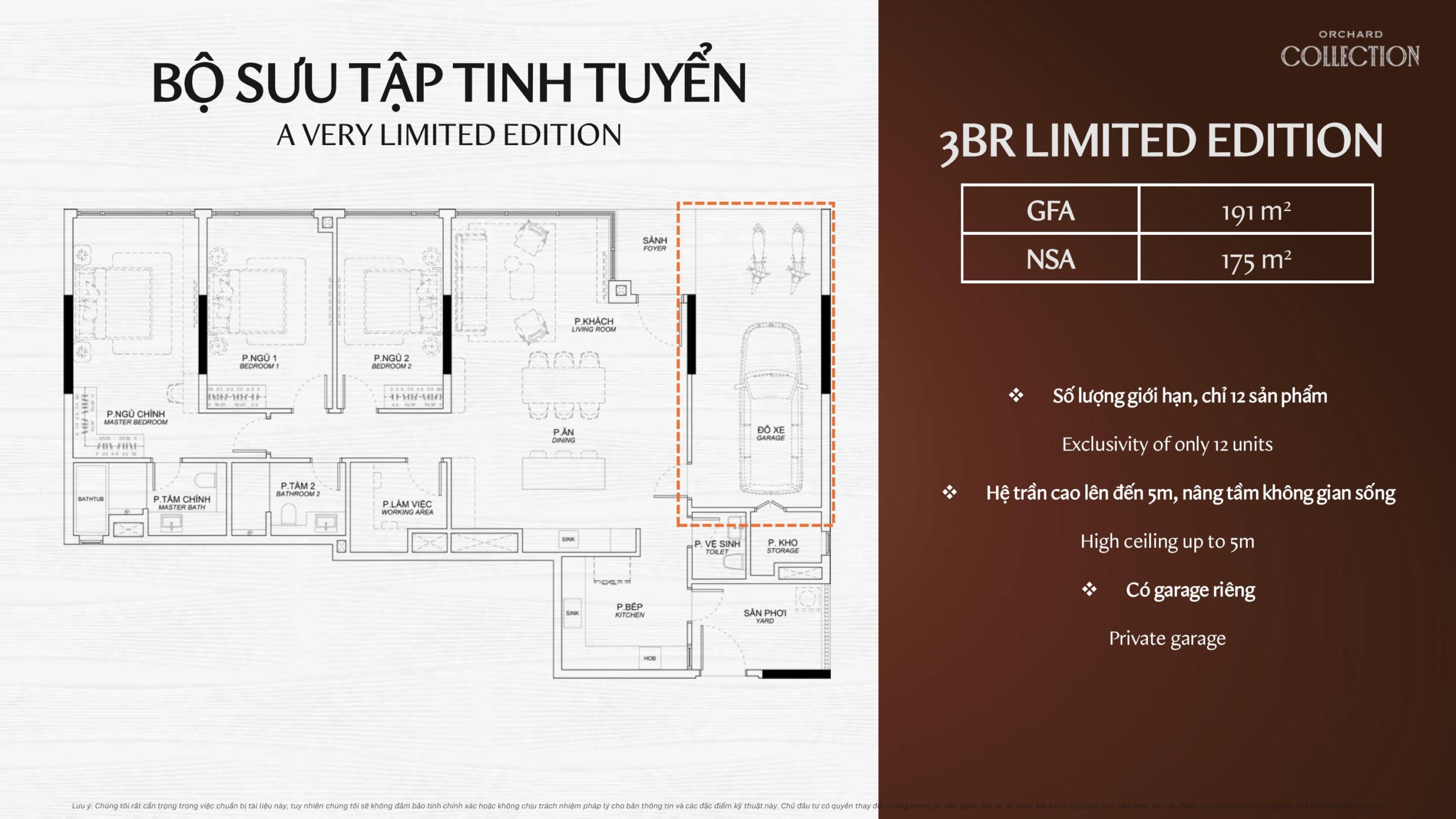 Mặt bằng layout căn hộ 3 phòng ngủ sân vườn phân khu Orchard Collection dự án Sycamore...